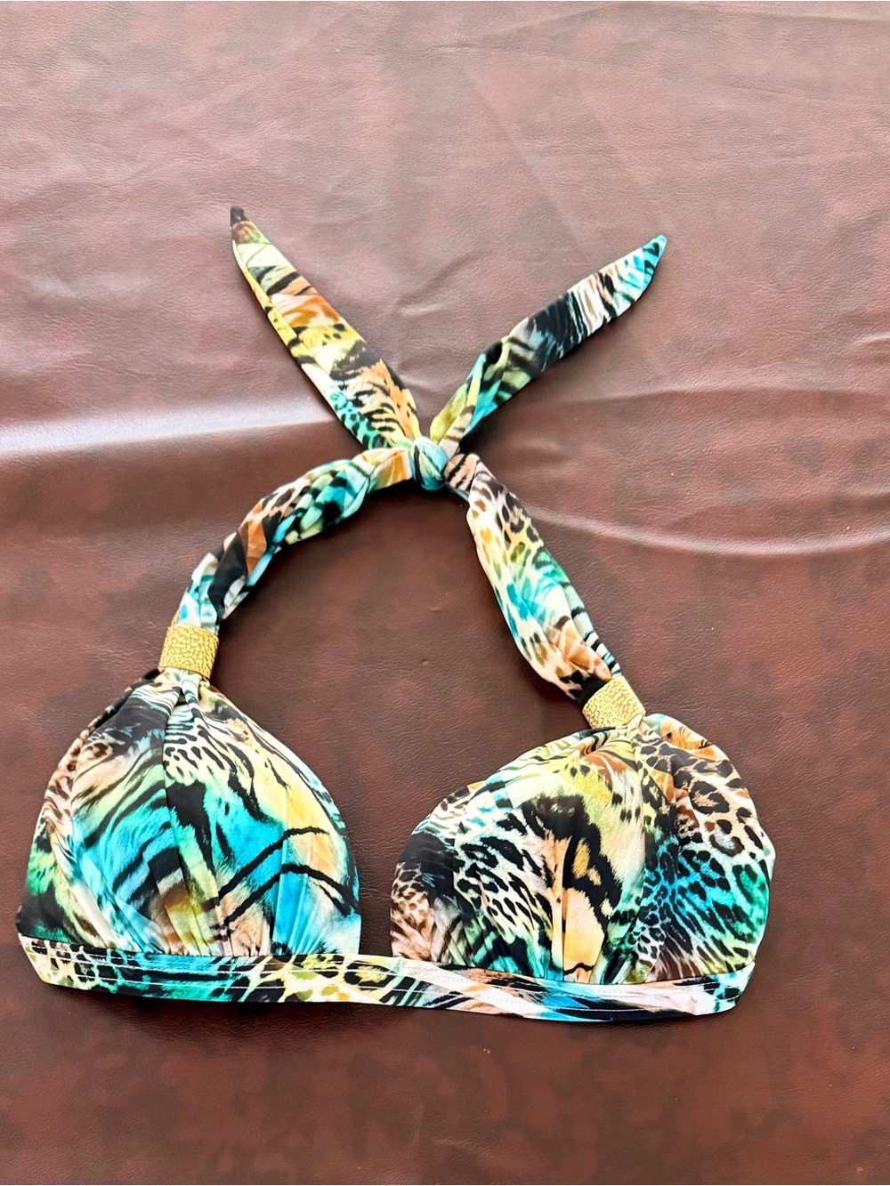 VENUS Multicolor Tropical Animal Print Bikini Top - Teal, Black, Gold